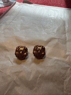 Gold Tone Lion Head Earrings - Pair